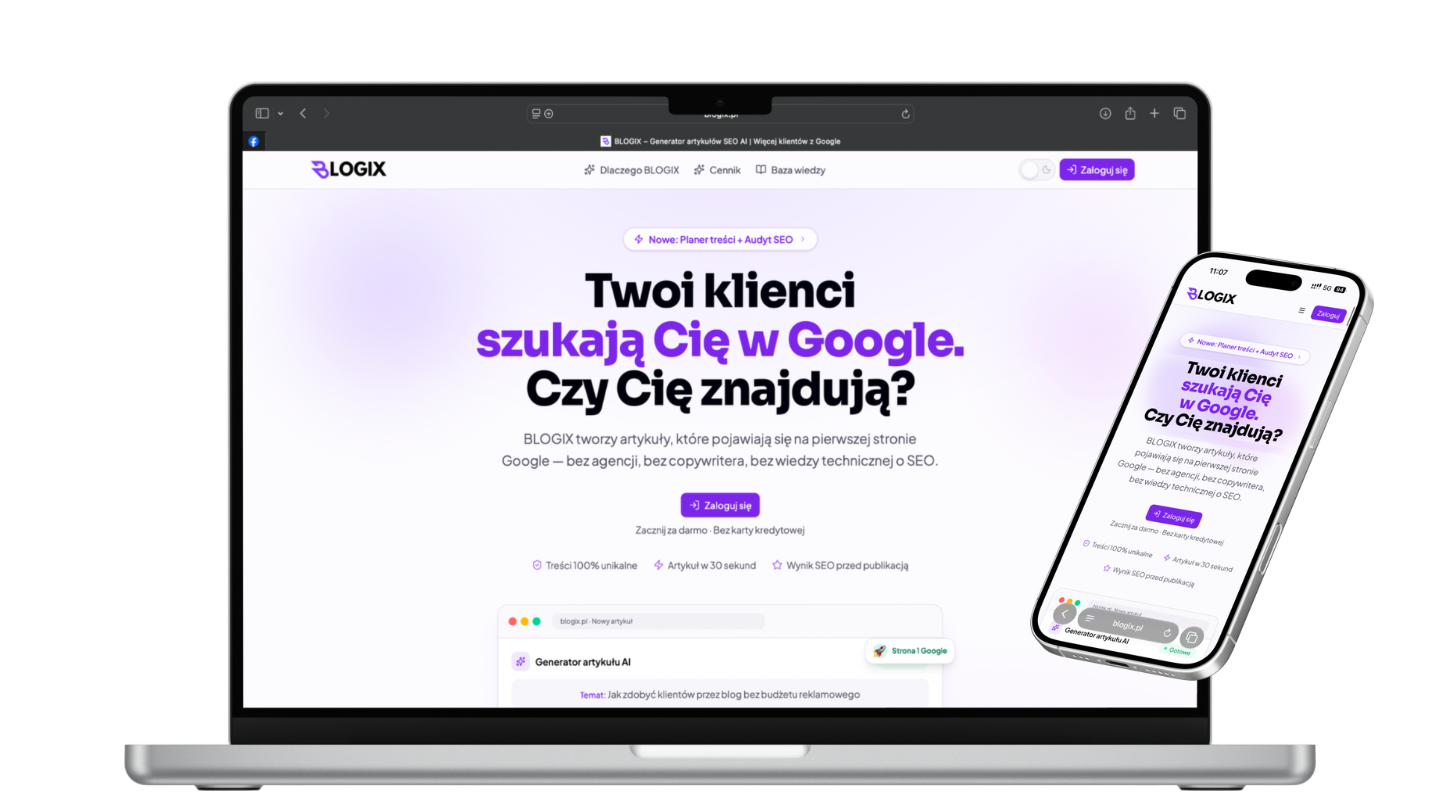 BLOGIX - prezentacja strony na laptopie i telefonie